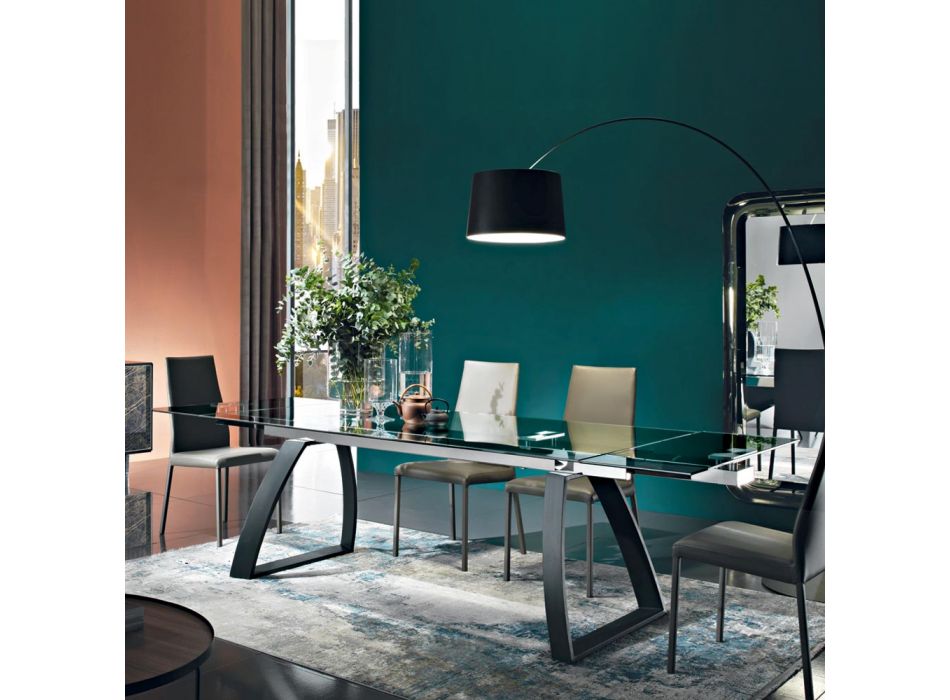 Mesa de Jantar com Tampo de Vidro Extensível Fabricado na Itália - Antimo Viadurini