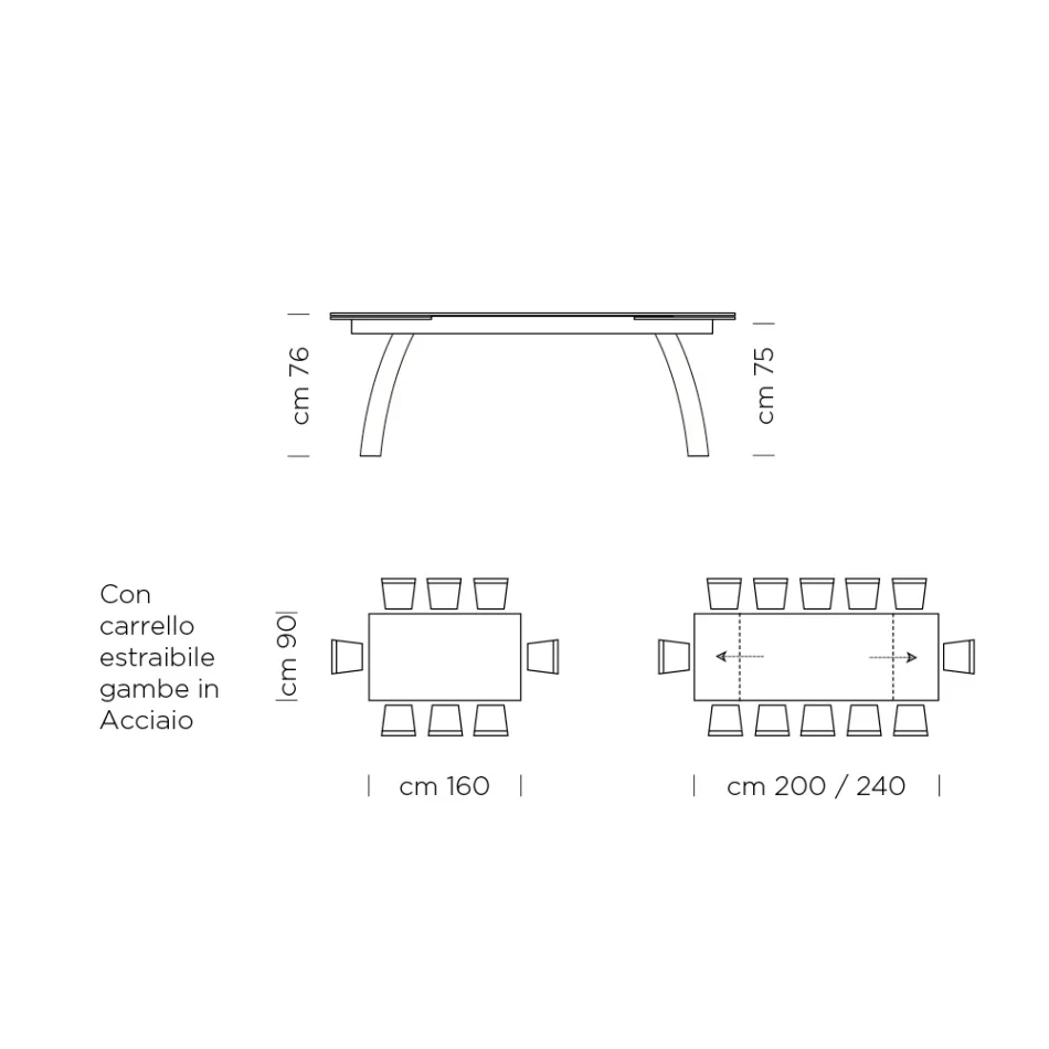 Mesa de Jantar com Tampo de Vidro Extensível Fabricado na Itália - Antimo Viadurini