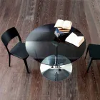 Mesa de Jantar com Tampo em Cristal e Base Cromada Made in Italy - Tallio Viadurini