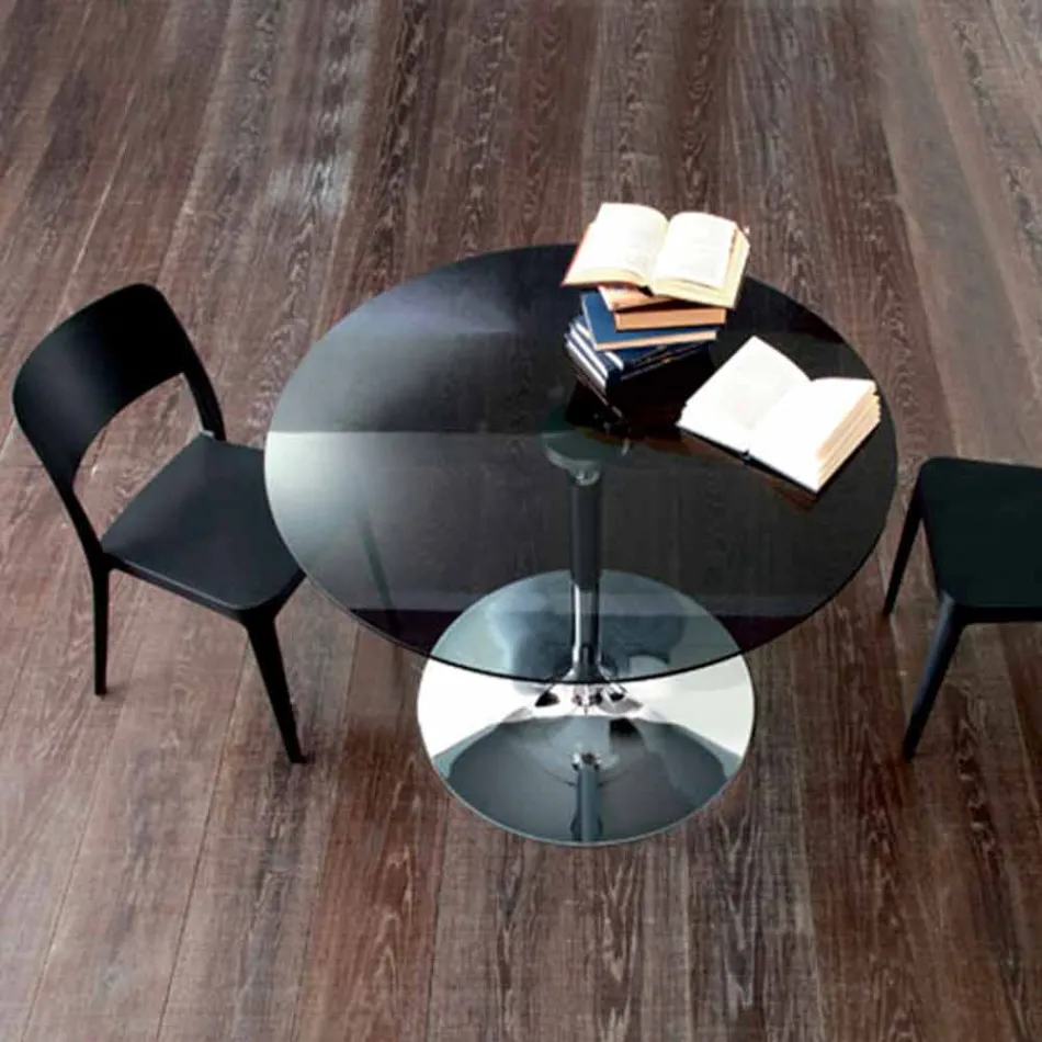 Mesa de Jantar com Tampo em Cristal e Base Cromada Made in Italy - Tallio Viadurini