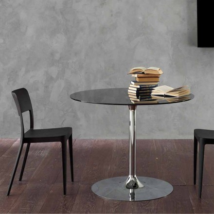 Mesa de Jantar com Tampo em Cristal e Base Cromada Made in Italy - Tallio Viadurini