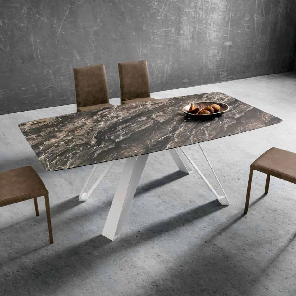 Mesa de Jantar com Tampo Hpl e Base Metálica Made in Italy - Aresto Viadurini