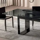 Mesa de jantar com tampo de vidro fumê e base de metal 4 dimensões - Speck Viadurini
