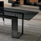 Mesa de jantar com tampo de vidro fumê e base de metal 4 dimensões - Speck Viadurini