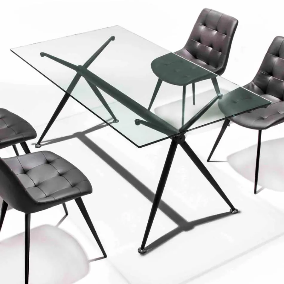 Mesa de jantar com tampo em vidro temperado transparente - Thor Viadurini