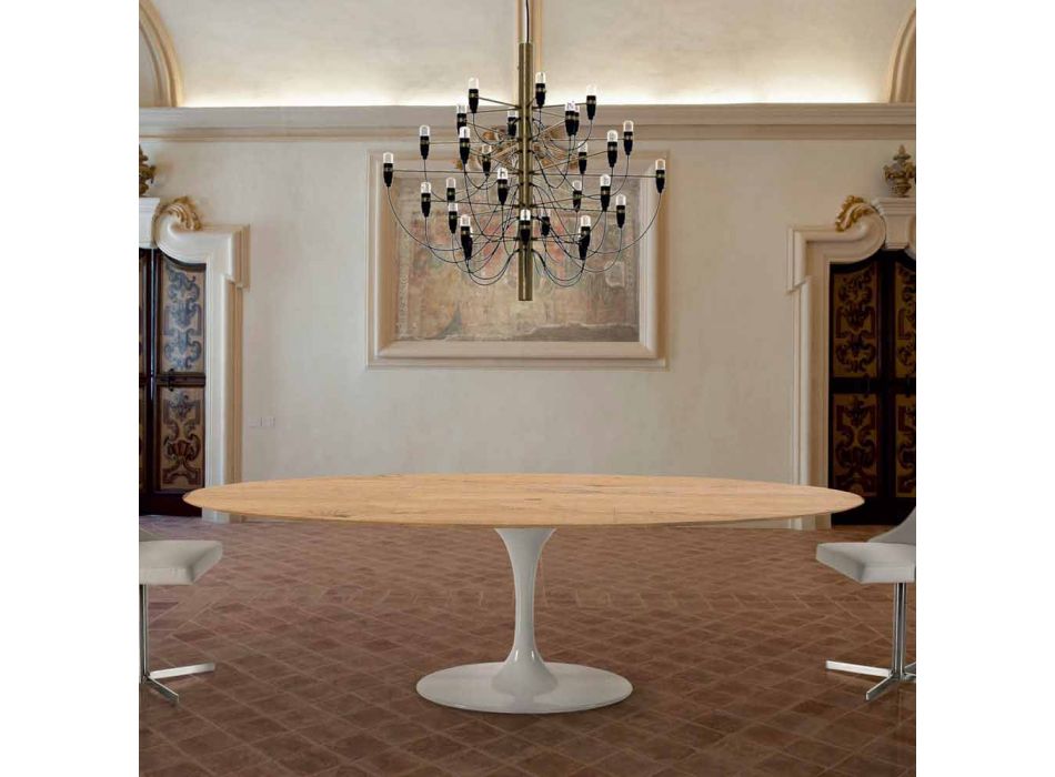 Mesa de Jantar com Tampo Folheado Oval Fabricado na Itália - Dólares Viadurini