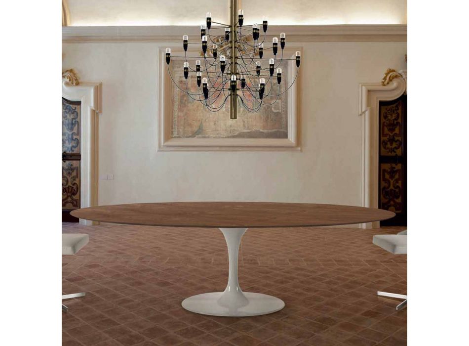 Mesa de Jantar com Tampo Folheado Oval Fabricado na Itália - Dólares Viadurini