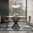 Mesa de Jantar com Tampo Redondo em Carvalho Folheado Mdf - Emmanuel Viadurini