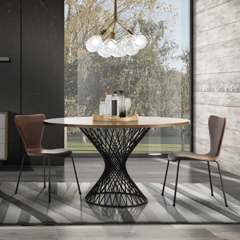 Mesa de Jantar com Tampo Redondo em Carvalho Folheado Mdf - Emmanuel Viadurini