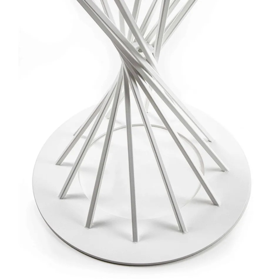 Mesa de Jantar com Tampo Redondo de Vidro Temperado e Base de Aço - Mileto Viadurini