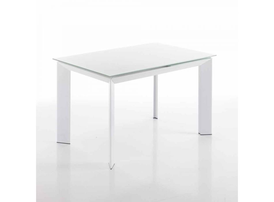 Mesa de jantar com tampo de vidro temperado lacado branco Zeno Viadurini