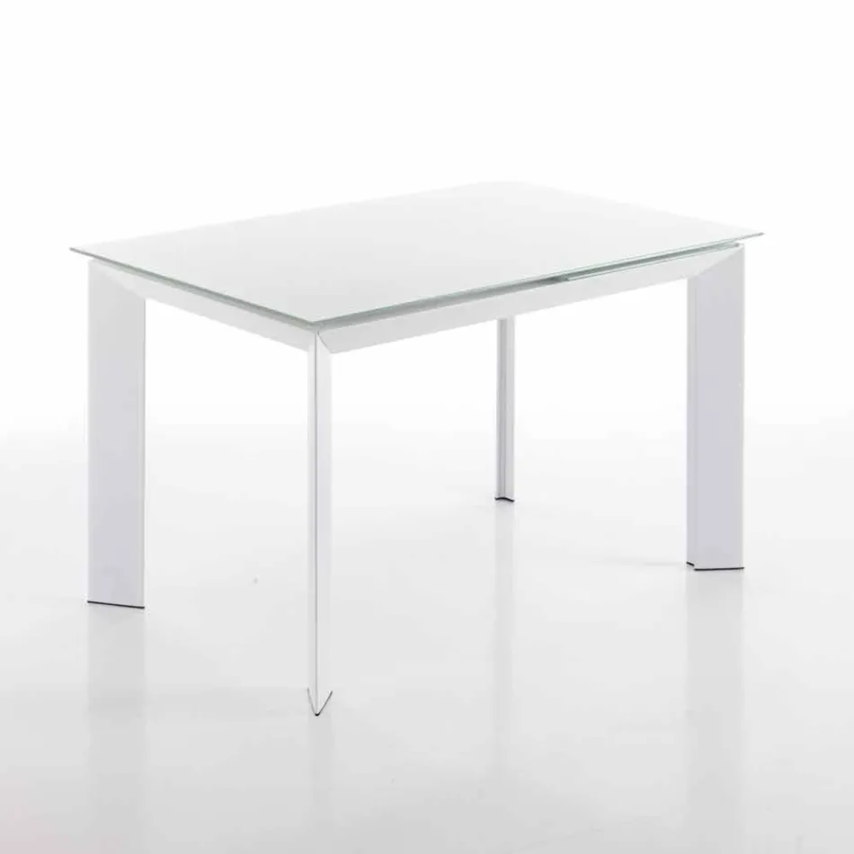 Mesa de jantar com tampo de vidro temperado lacado branco Zeno Viadurini