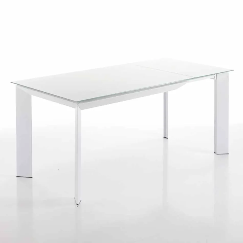 Mesa de jantar com tampo de vidro temperado lacado branco Zeno Viadurini