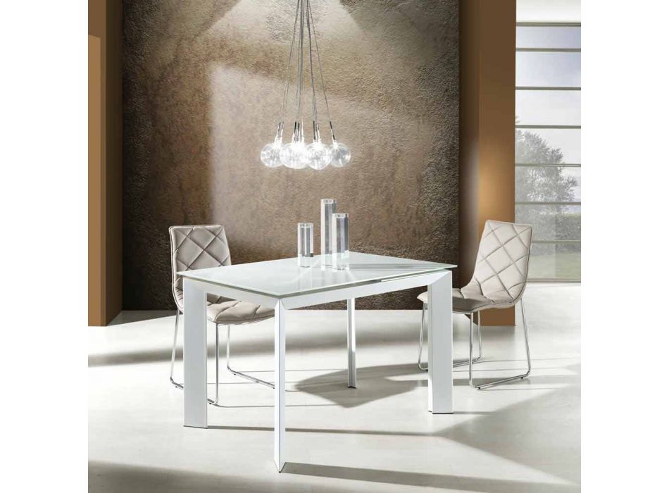 Mesa de jantar com tampo de vidro temperado lacado branco Zeno Viadurini
