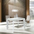 Mesa de jantar extensível branca em vidro temperado e metal Zeno