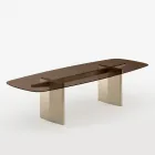 Mesa de jantar Opalia de 320 cm em vidro e metal, fabricada na Itália. Viadurini