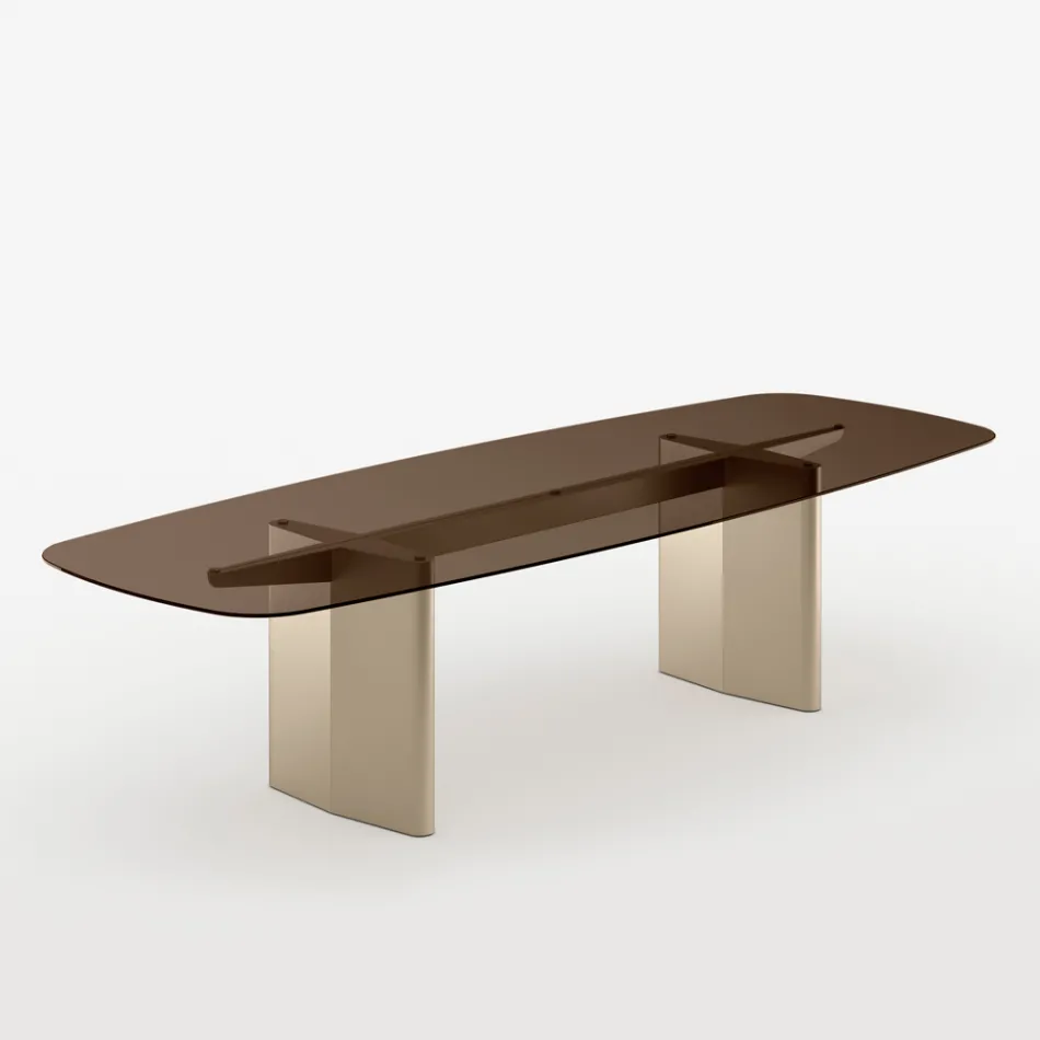 Mesa de jantar Opalia de 320 cm em vidro e metal, fabricada na Itália. Viadurini