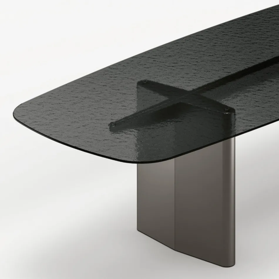 Mesa de jantar Opalia de 320 cm em vidro e metal, fabricada na Itália. Viadurini