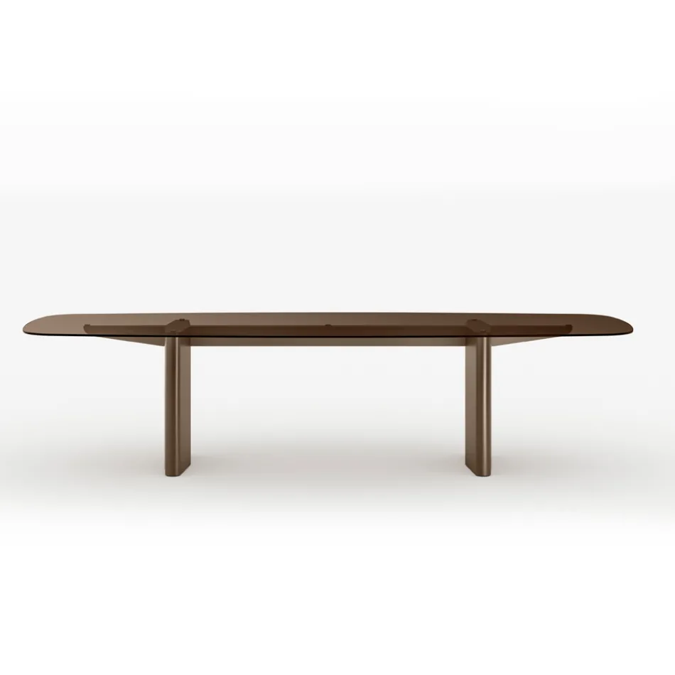 Mesa de jantar Opalia de 320 cm em vidro e metal, fabricada na Itália. Viadurini