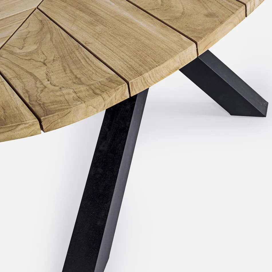 Mesa de jantar externa com tampo oval em teca, Homemotion - Selenia Viadurini