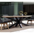 Mesa de jantar externa com tampo oval em teca, Homemotion - Selenia Viadurini