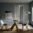 Tampo de vidro da mesa de jantar da sala de estar e pernas de madeira - botânica Viadurini