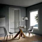 Tampo de vidro da mesa de jantar da sala de estar e pernas de madeira - botânica Viadurini