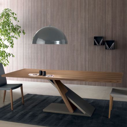 Mesa de Jantar Design com Tampo de Metal em Noz Canaletto - Madeira Zorato Viadurini