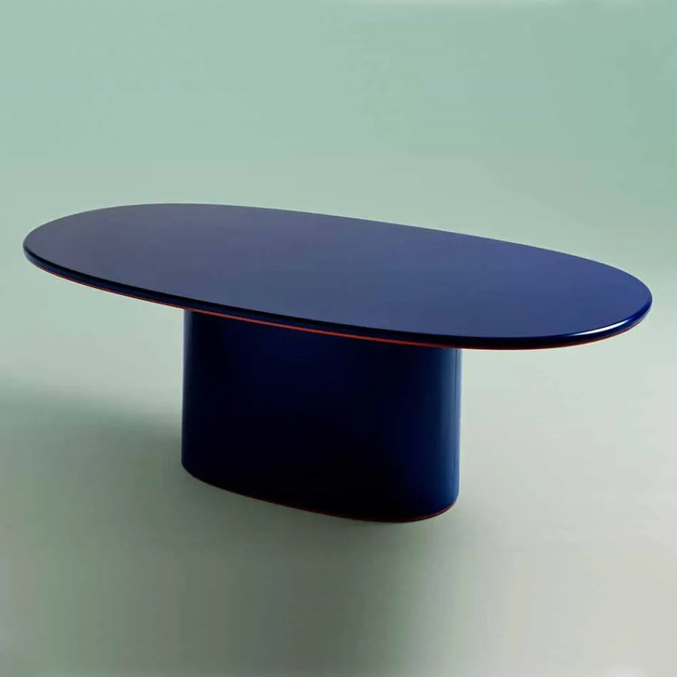 Mesa de Jantar Oval com Design Moderno em MDF Azul e Cobre Made in Italy - Oku Viadurini