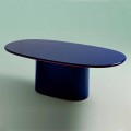 Mesa de jantar moderna de design oval em MDF azul e cobre fabricada na Itália - Oku