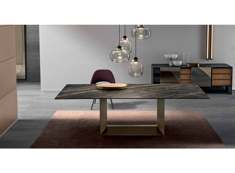 Mesa de jantar extensível em cerâmica e metal fabricada na Itália - marrom escuro Viadurini