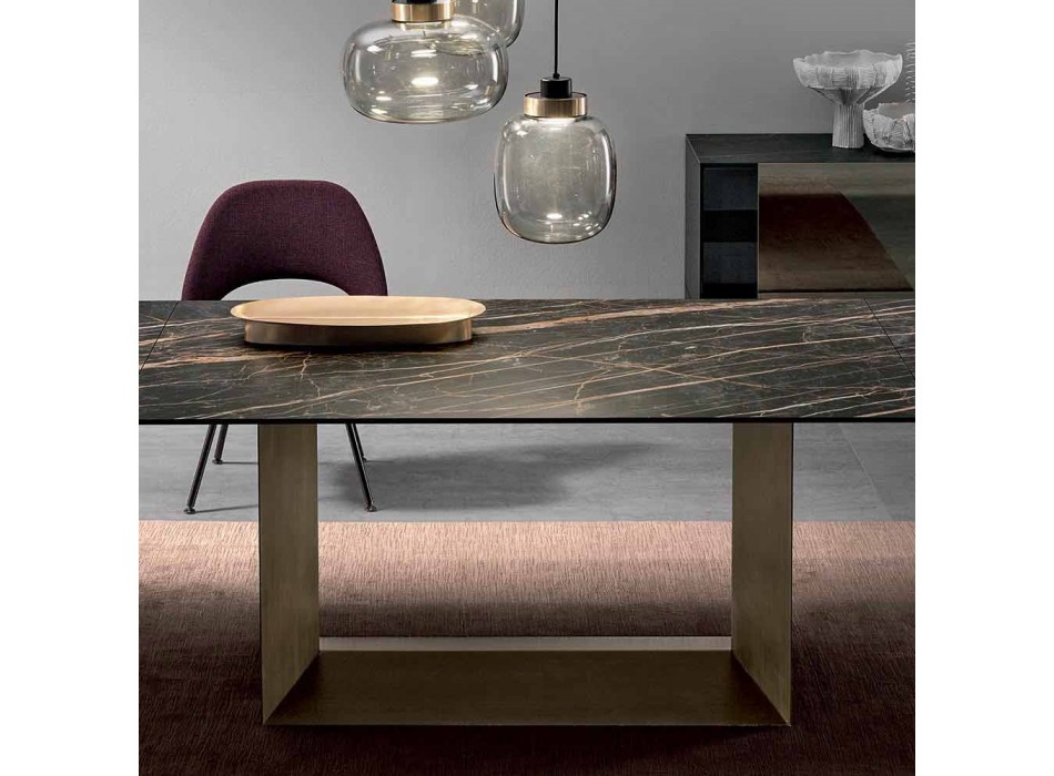 Mesa de jantar extensível em cerâmica e metal fabricada na Itália - marrom escuro Viadurini
