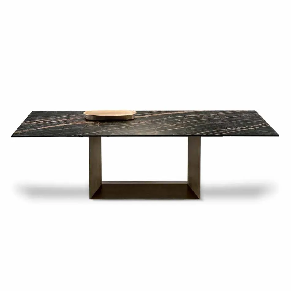 Mesa de jantar extensível em cerâmica e metal fabricada na Itália - marrom escuro Viadurini