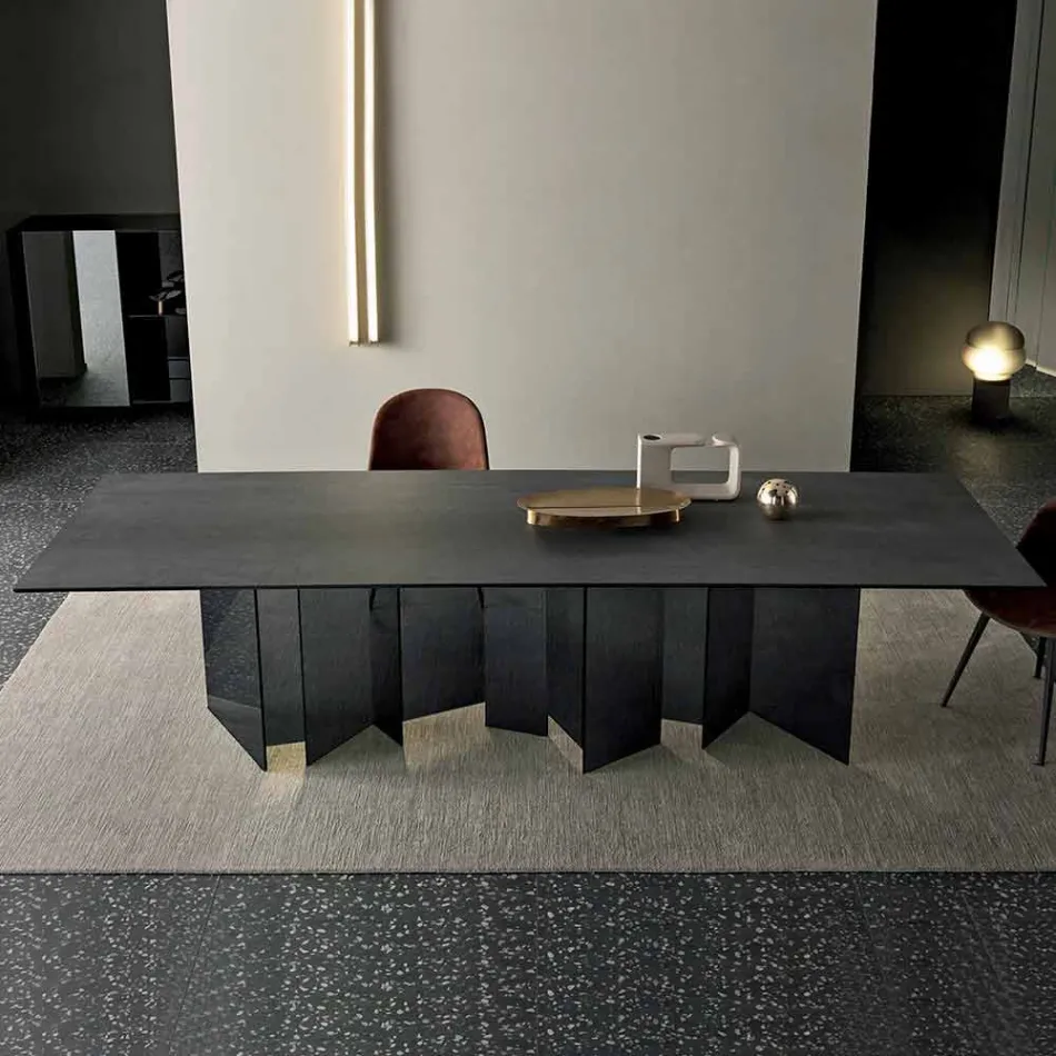 Mesa de jantar design em base de cerâmica e vidro fumado fabricada na Itália - aleatória Viadurini