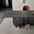 Mesa de jantar design em base de cerâmica e vidro fumado fabricada na Itália - aleatória Viadurini