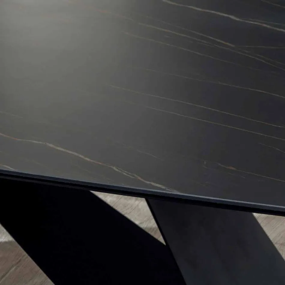 Mesa de Jantar Design em Cerâmica Portoro Effect e Matt Metal - Falcon Viadurini