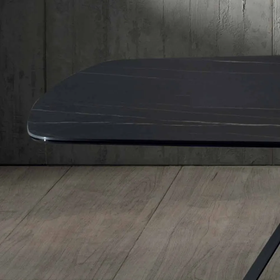 Mesa de Jantar Design em Cerâmica Portoro Effect e Matt Metal - Falcon Viadurini