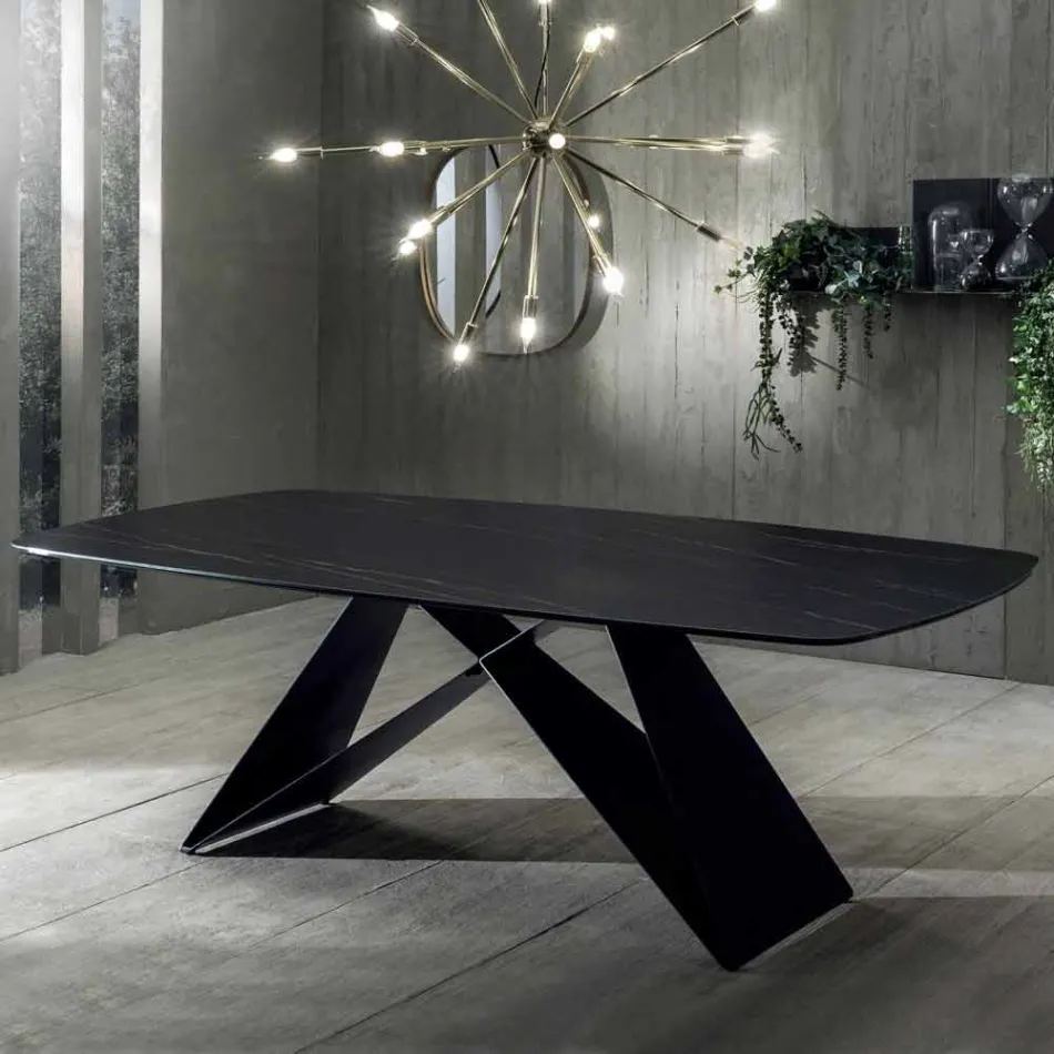Mesa de Jantar Design em Cerâmica Portoro Effect e Matt Metal - Falcon Viadurini