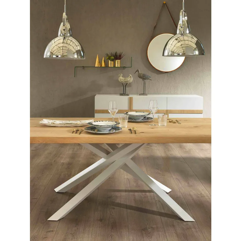 Mesa de Jantar Design em Madeira e Metal Made in Italy - Skipper Viadurini