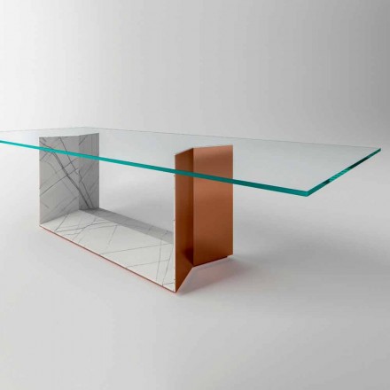 Mesa de Jantar Design em Vidro com Base Metálica Made in Italy - Minera Viadurini