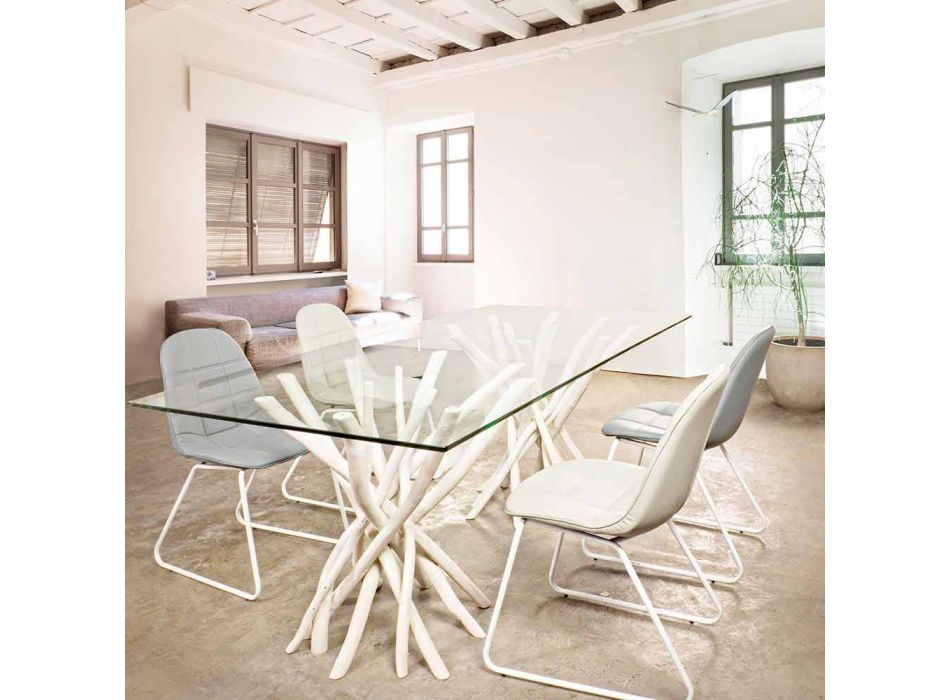 Mesa Jantar Design em Vidro e Teca Branqueada Homemotion - França Viadurini