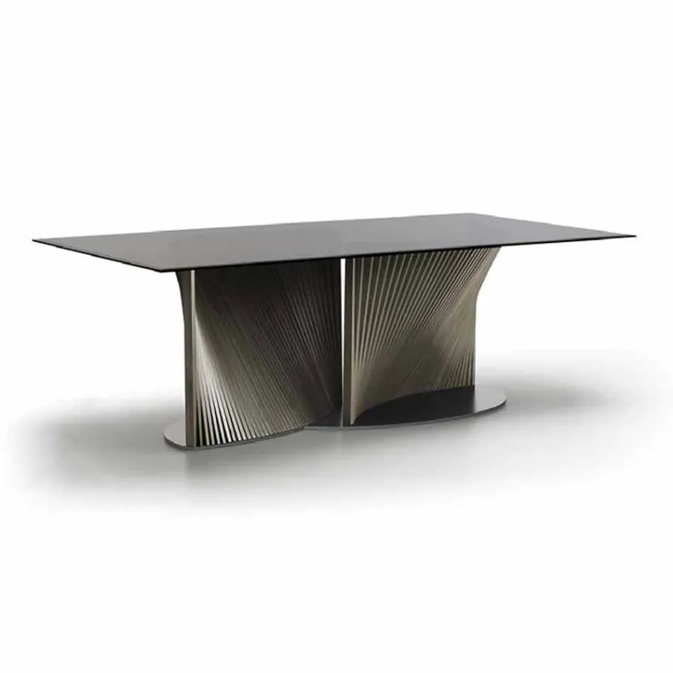 Mesa de Jantar Design em Vidro Fumado e Cinza Oleada Made in Italy - Croma Viadurini