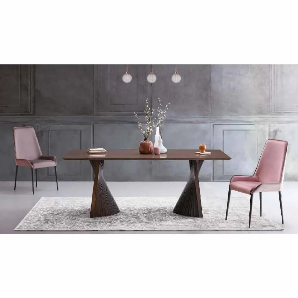 Mesa de jantar de design moderno em Gres e Ash Made in Italy - Charol Viadurini