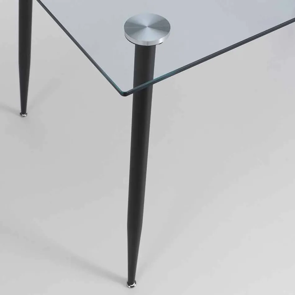 Mesa de Jantar de Design Moderno em Vidro Temperado e Metal Preto - Foulard Viadurini