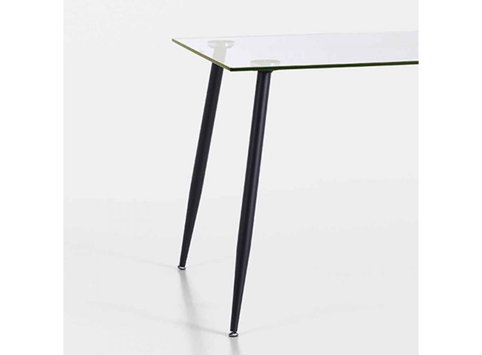 Mesa de Jantar de Design Moderno em Vidro Temperado e Metal Preto - Foulard Viadurini