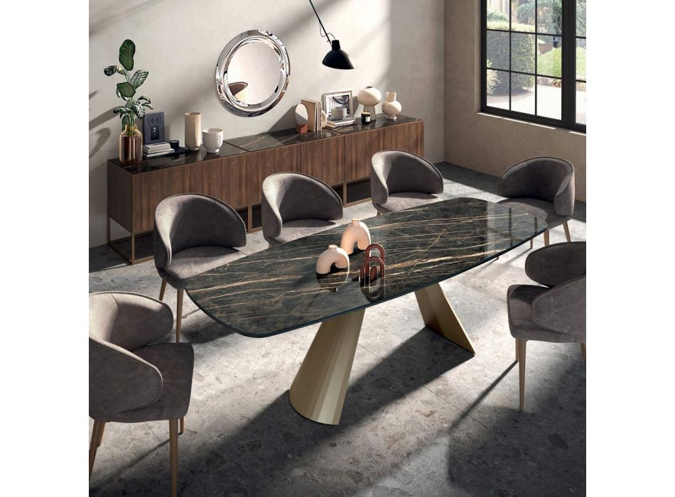 Mesa de Jantar Fixa com Tampo em Cerâmica Made in Italy - Vidros Viadurini