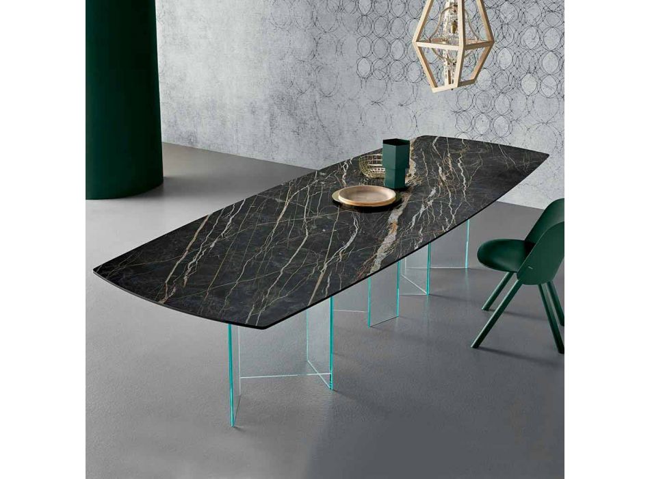 Mesa de jantar de cerâmica e base de vidro extraleve fabricada na Itália - aleatória Viadurini