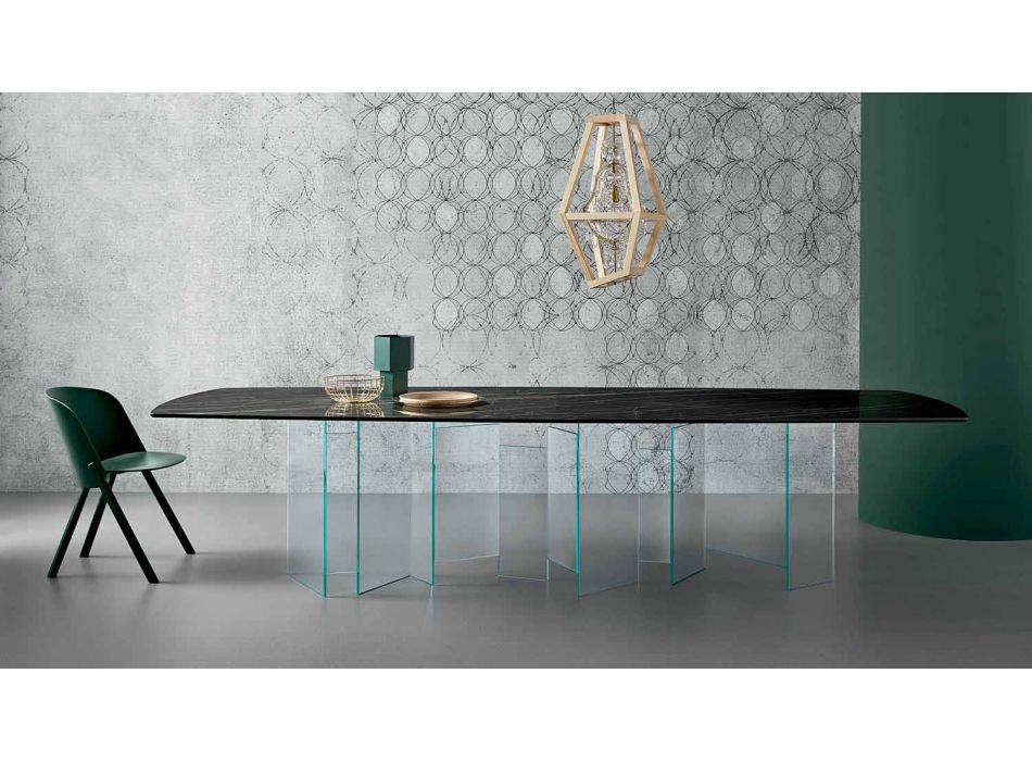 Mesa de jantar de cerâmica e base de vidro extraleve fabricada na Itália - aleatória Viadurini