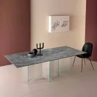 Mesa de jantar de cerâmica e base de vidro extraleve fabricada na Itália - aleatória Viadurini
