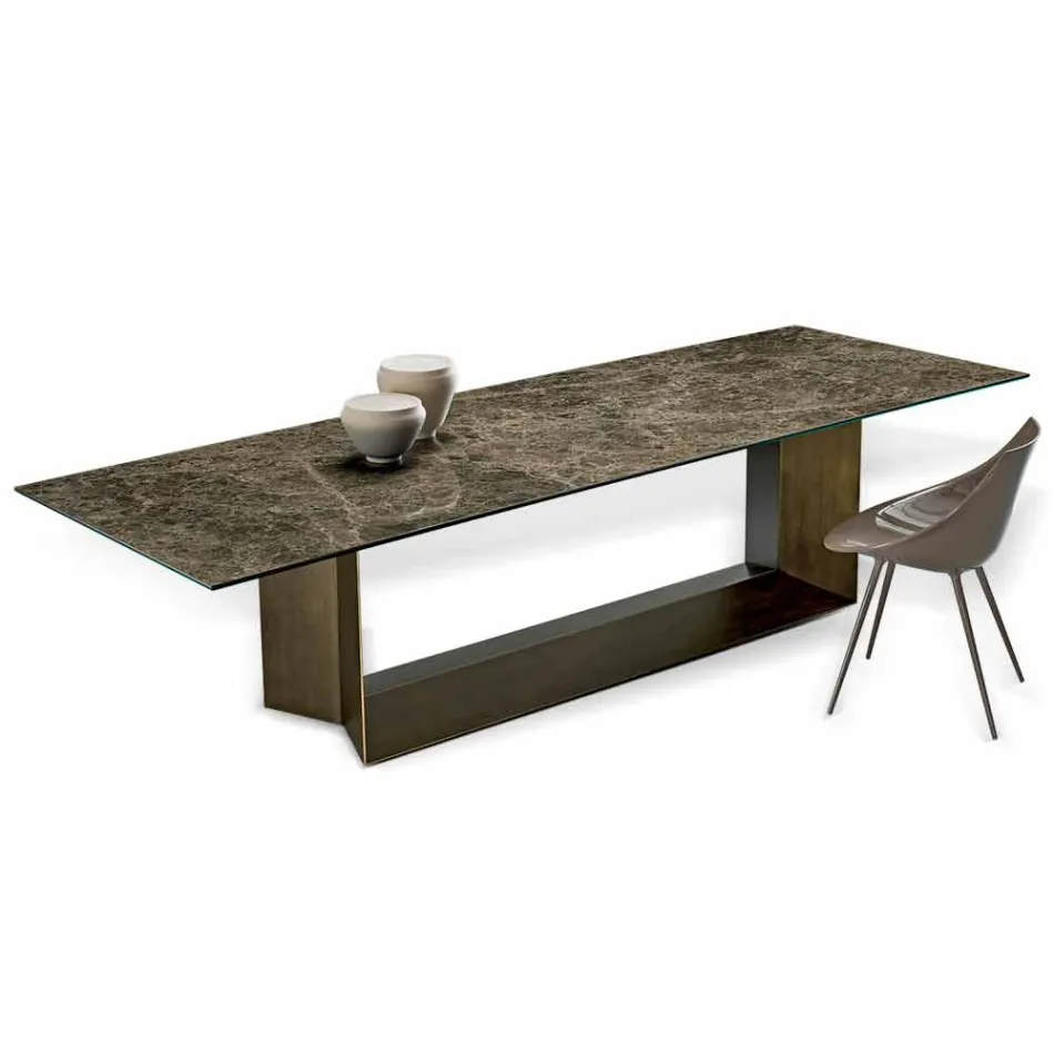 Mesa de jantar Emperador em cerâmica e metal bronze fabricada na Itália - marrom escuro Viadurini